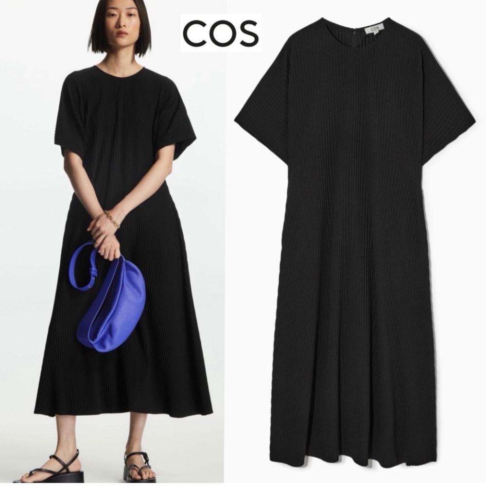 COS Black Ribbed A-Line Dress Size S